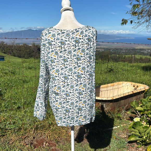 Lucky Brand Peasant Prairie Blue Floral square Neckline long Sleeve Top Large - Picture 5 of 8